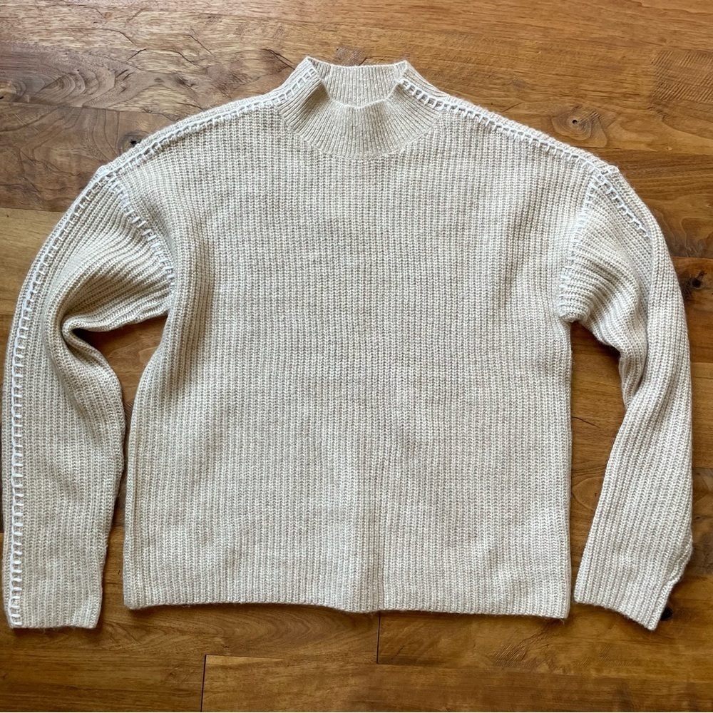 Evereve Haven Whipstitch Mockneck Pullover Cream Sweater NWT size L - Picture 9 of 16